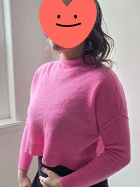 Pilcro By Anthropologie 100% Cashmere Bright Pink Cropped Turtleneck Sweater